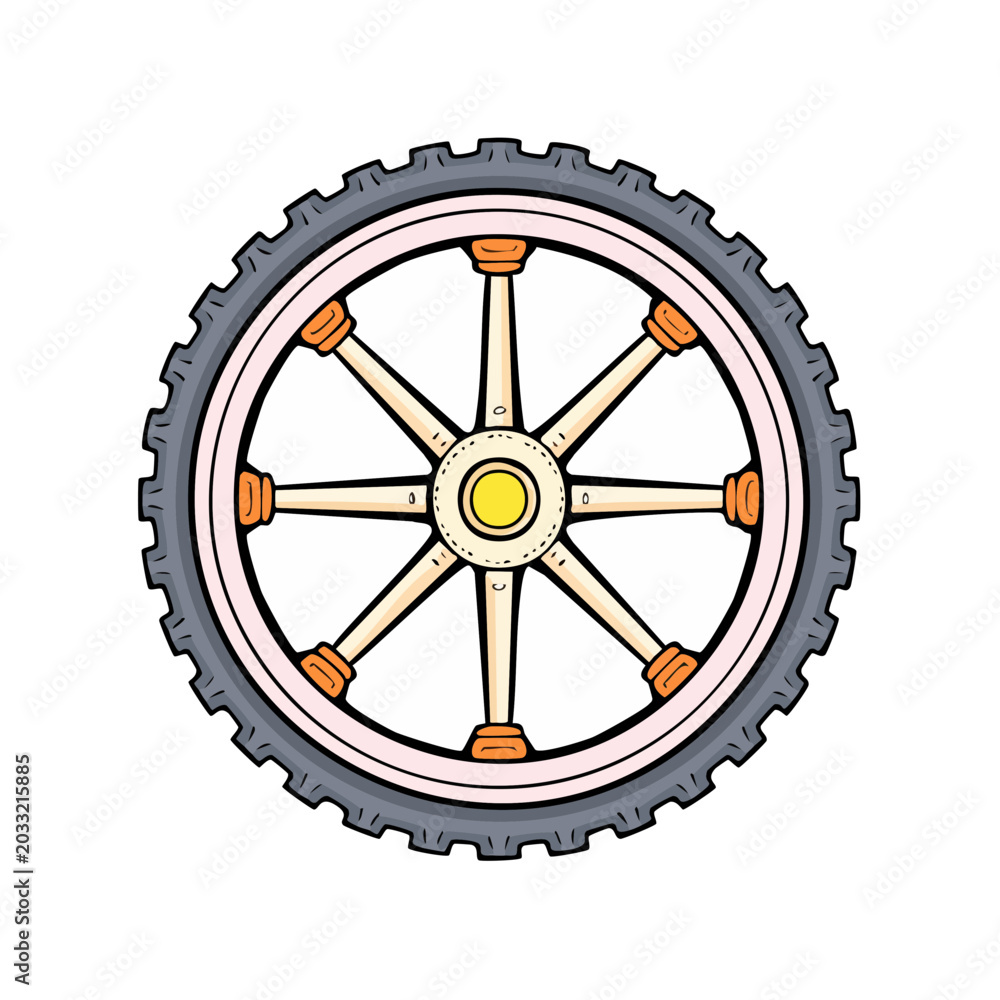 Fototapeta premium Illustration of a cartwheel with spokes and a rubber tire
