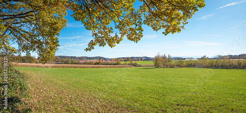 View from the edge of the forest south of Ebersberg.  train to Grafing; autumn landscape.