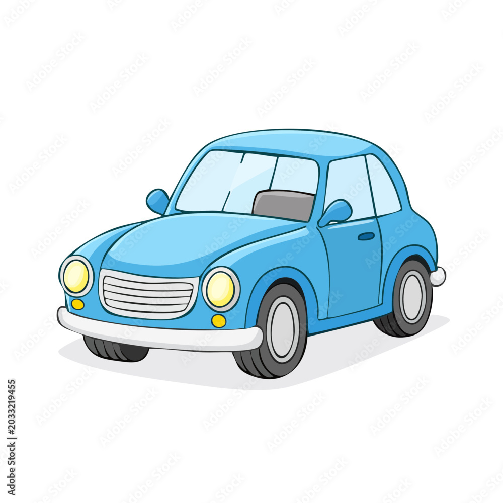 Fototapeta premium Cute Cartoon Blue Retro Car Illustration Front View