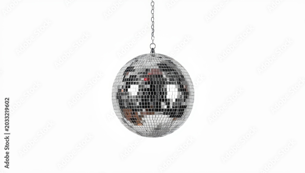 Obraz premium isolated disco ball suspended by a chain on white background