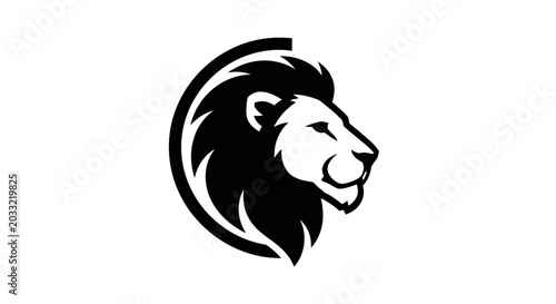 Photos Stylized Lion Head Silhouette, Majestic Animal Emblem, Black and White Logo