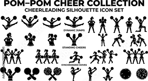 Photos Cheerleading pom pom cheerleaders in various poses and movements  dynamic jumps
