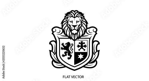 Tableau sur toile Heraldic Crest with Lion Head and Shield - Royal Emblem Vector Art
