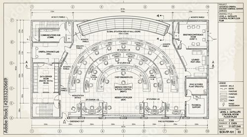 Fotografie Technical floor plan blueprint of a medical command center or facility control r