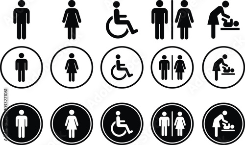 Bild auf Leinwand Accessibility pictograms restroom wheelchair family and nursing symbols