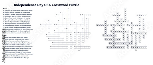 Obraz na płótnie Independence Day USA crossword puzzle with American history clues and answer key