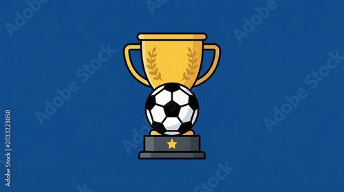 A gold trophy with a soccer ball on a blue background with a star