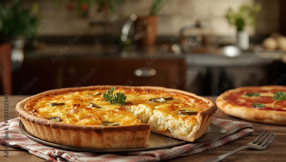 Naklejka premium Quiche in French style with egg and imitation crab.