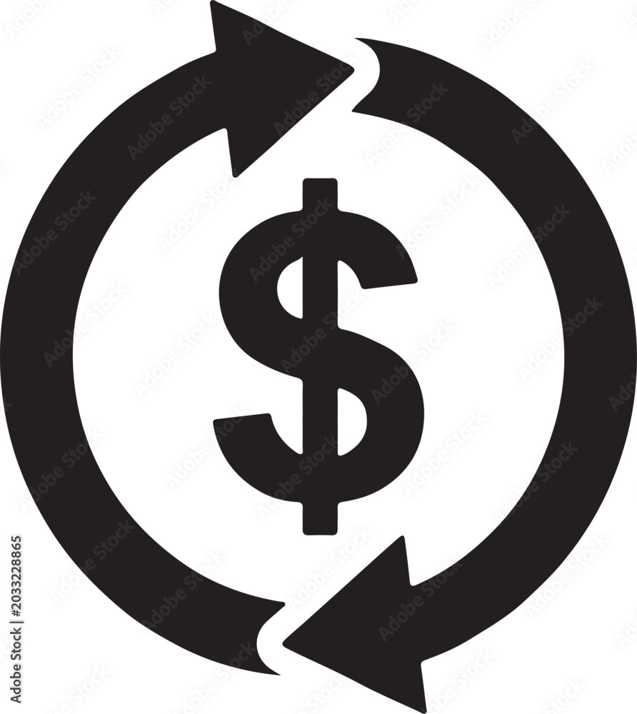 Obraz premium Black dollar sign with circular arrows