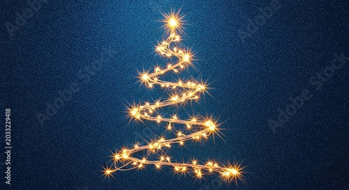 Glowing festive lights sparkle against a deep blue glittery backdrop, forming an elegant holiday tree silhouette full of winter magic, design, luxury, elegant