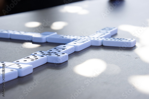 Close-up of domino game pieces with shallow depth of field