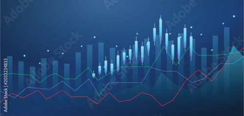 Fotografi Financial Market Trends and Stock Trading Data Analysis with Abstract Futuristic