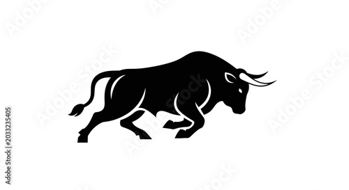Bild auf Leinwand Powerful Black Bull Silhouette Charging Forward - Symbol of Strength and Aggress