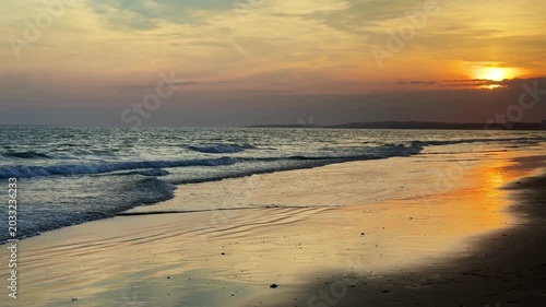 Beach Ocean Sunset Orange Sun Blue Clouds Sand 