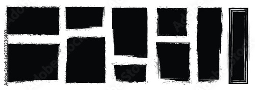 Set of  black rectangular grunge template backgrounds. Black square shapes with ripped jagged borders on white background.set of blank rectangle photo frames,sticker, poster