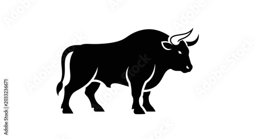 Bild auf Leinwand Black Bull Silhouette Icon on White Background - Strength, Power, and Business S