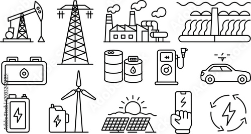 Tableau sur toile Industrial heavy energy power generation fossil fuel and renewable green tech in