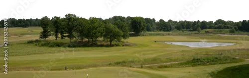 Panel kuchenny z motywem Natural golfing landscape with green fields and groves, png image with sky removed