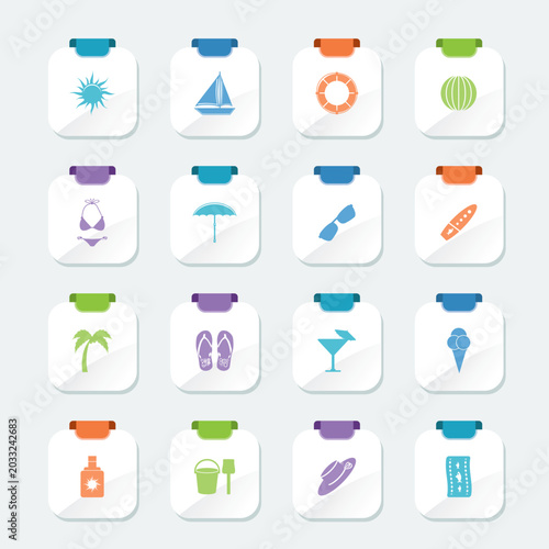 Bright Summer and Holiday Icons - Vector Icon Set