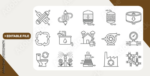 Tableau sur toile Water treatment icons depicting filtration and reuse on white