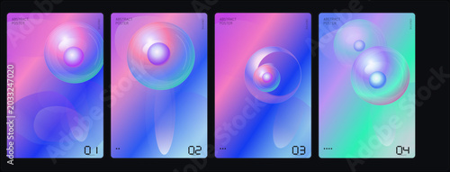 Abstract gradient backgrounds, colorful swirl patterns, holographic effects, 4 element vector set