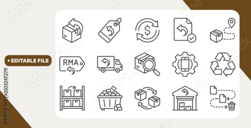 Photos Return and refund icon set showing logistics and tracking