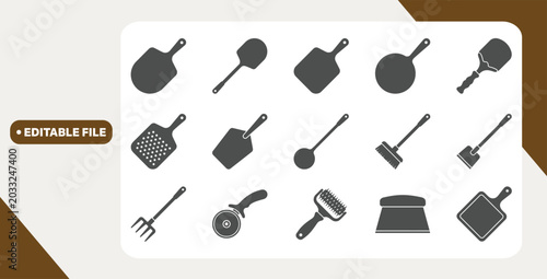 Canvastavla Pizza oven tools icons showing peels and utensils on white background