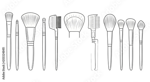 Bild auf Leinwand Collection of various makeup brush icons in sketch style.