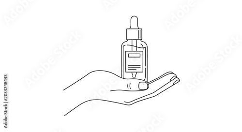 Bild auf Leinwand Line art illustration of a hand holding a skincare dropper bottle