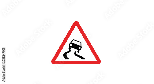 Slippery Road Warning Sign: Car Skidding on Wet or Icy Surface