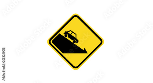 Foto Steep hill warning sign, car descending road icon, traffic symbol