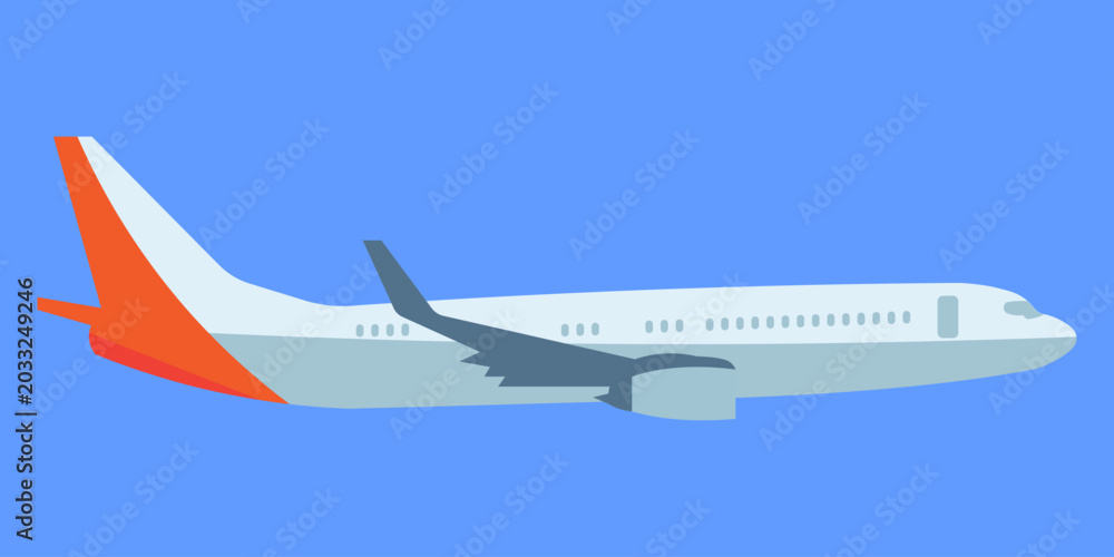 Fototapeta premium Airplane with Vector Side View Commercial Passenger Aircraft and Flat Aviation Travel Icon