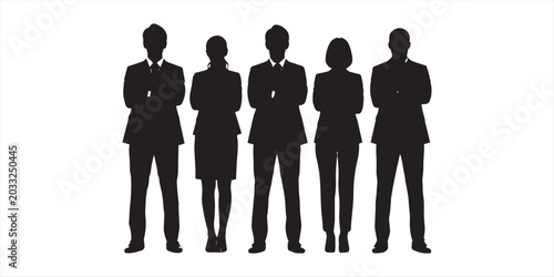 Foto Group of business people silhouettes in formal suits with arms crossed standing