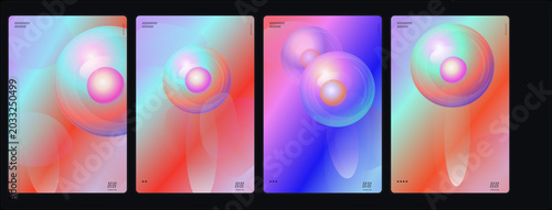 Tableau sur toile Abstract, colorful, gradient backgrounds, vibrant, neon, 4-panel vector set