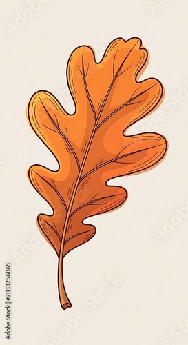 Stylized orange oak leaf illustration with subtle brown outlines on pale background