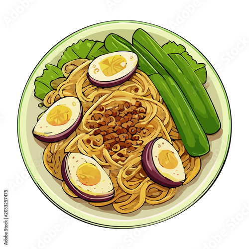 Canvastavla Traditional chicken noodle soup served with hard boiled egg halves fresh green s