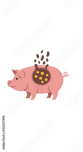Stylized pink piggy bank illustration with beans being deposited