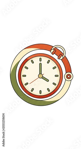 Stylized circular clock with strap, indicating 3 o'clock