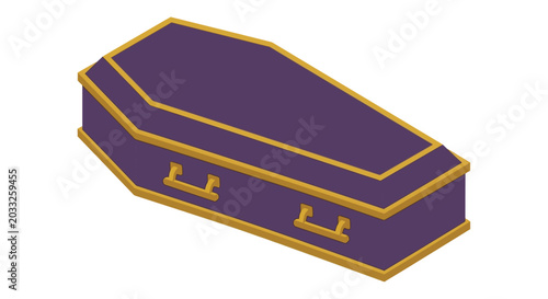 Bild auf Leinwand Purple coffin with gold trim isometric vector illustration on a transparent back