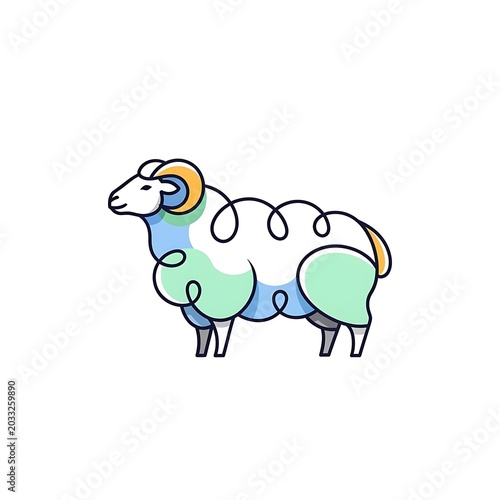 Stylized sheep with curly wool, pastel colors, minimalist line art