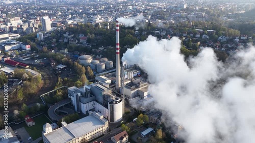 Aerial drone view of Teplarna heating plant and urban landscape in Liberec, Czech Republic