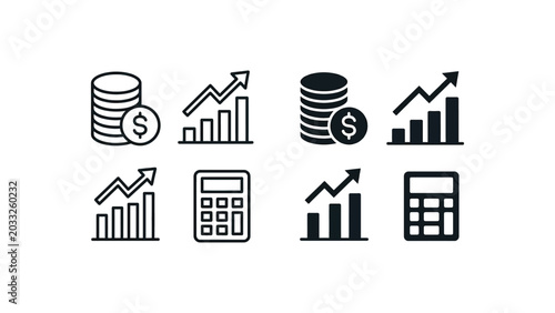 Business growth and finance icon set