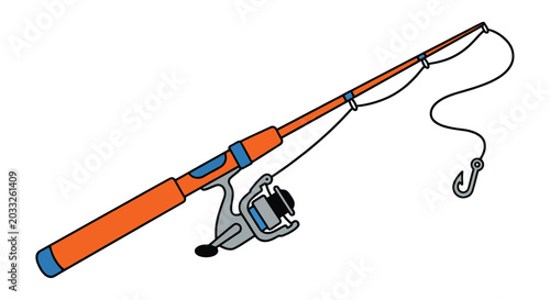 Foto Fishing Rod With Reel And Line Flat Vector Illustration On White Background