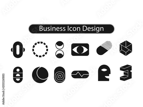 Abstract Creative Business Icon Set — Modern Bold Black Symbol Collection