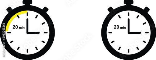 Quadro em tela Black stopwatch icons showing twenty minute duration with yellow progress indica