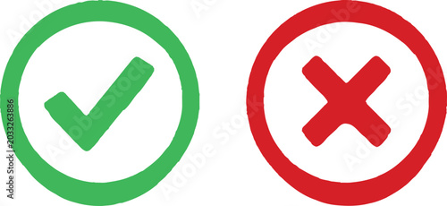 Tableau sur toile Green check mark and red cross mark icons for verification and cancel symbols Ve