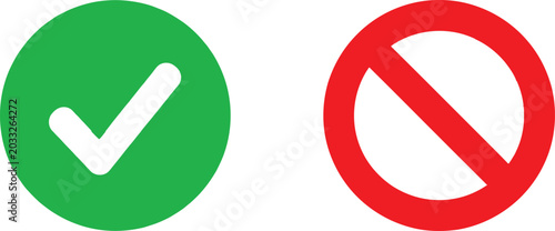Tableau sur toile Green check mark and red prohibition circle icon set for correct and incorrect c