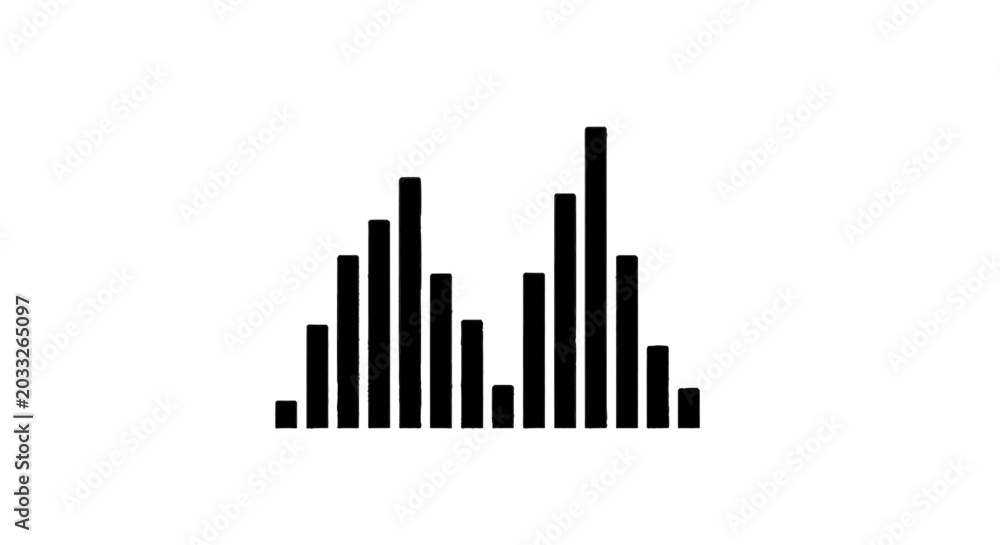 Fototapeta premium Minimal black silhouette icon, simple flat vector, bold black shape, no, no shading abstract sound wave equalizer bars icon on a, flat icon style