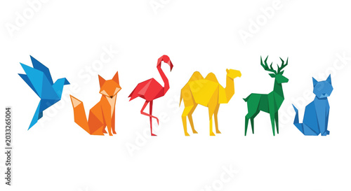 Tableau sur toile Polygonal Animals Collection Colorful Vector Illustration On White Background an