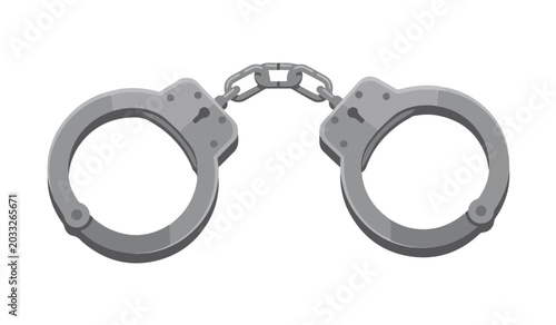 Tableau sur toile Metal handcuffs realistic vector illustration isolated on white background
